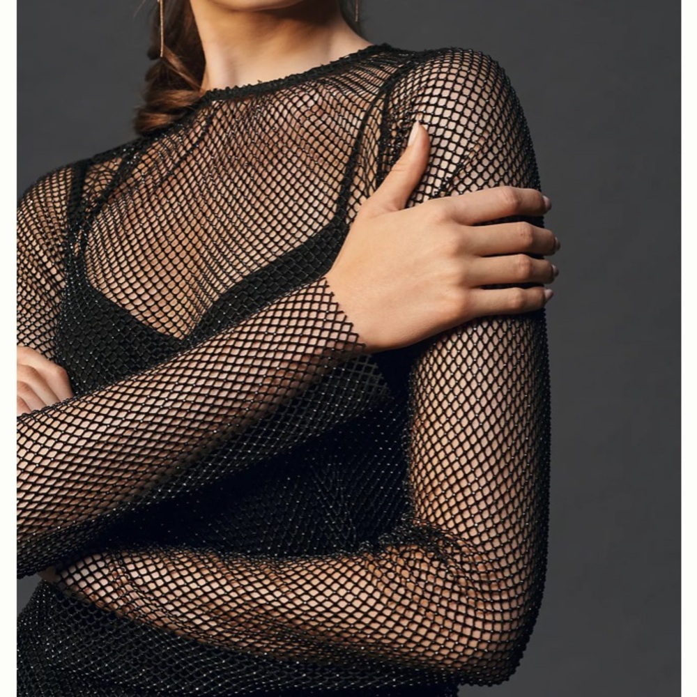 Anthropologie Mesh and Beaded long sleeve top, NWT
